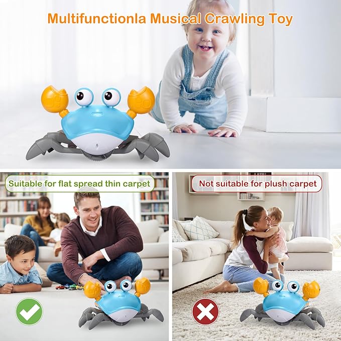 Crawling Crab Baby Toy-Gifts Infant Tummy Time Toys Build in 0-6 6-12 1-3 4+