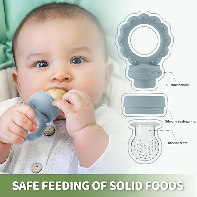 Baby Fruit Feeder with Mini Freezer Tray, 2 Pack Silicone Baby Food Feeder for Batch Prep 2 Extra