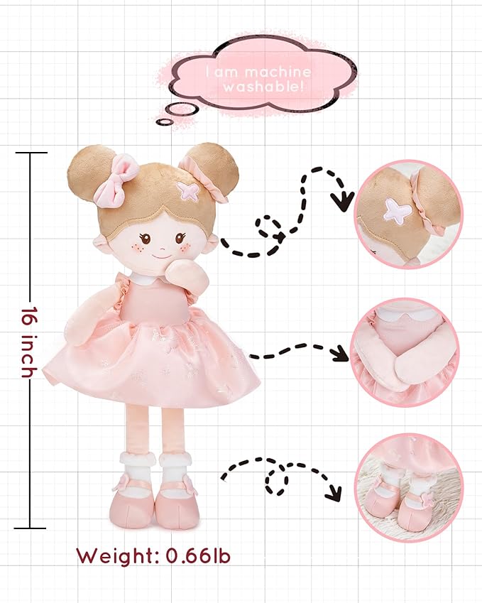 Soft Baby Doll Toys (16''), My First Baby Rag Doll for 1 Year-Old Girl Birthday Gift