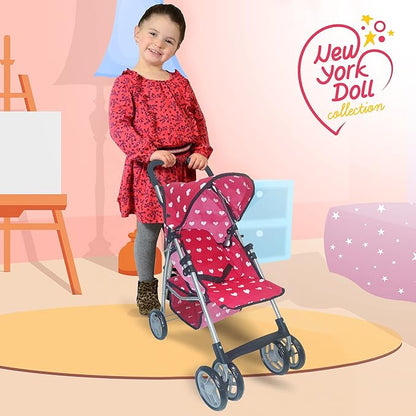 Baby Doll Stroller for Toddler Girls & Big Kids up to 8 Years Old | 28” Baby Stroller for Dolls, Toy Baby Stroller with Cute Pink Hearts Pattern