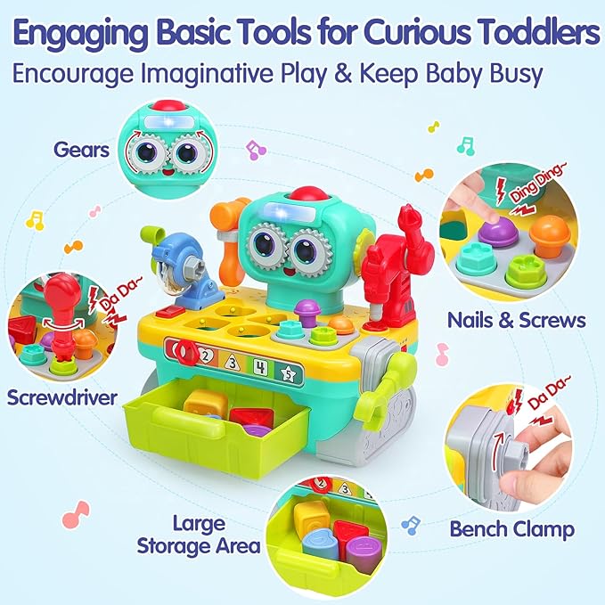 HOLA Toys for 1 Year Old Boy Toys - Robot 1 + 11-in-1 Tool 1 Year 12-18 Months