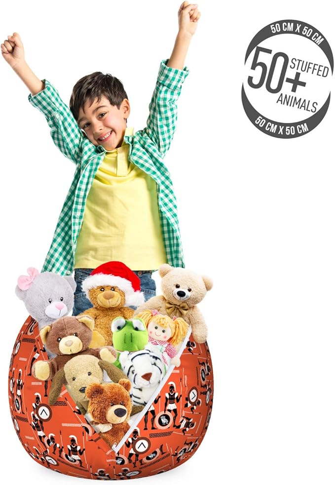 Lunarable Myth Storage Toy Bag Chair, Roman Men Illustration with Silhouette Forms, Stuffed Animal Organizer Washable Bag, Small Size, Sienna Black