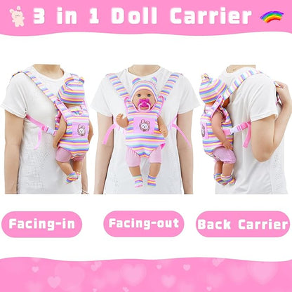 Baby Doll Carrier for 16-18 Inch Dolls,Baby Doll Carrier Backpack with Baby Doll Clothes and Accessories Included Baby Carrier for Little Girl