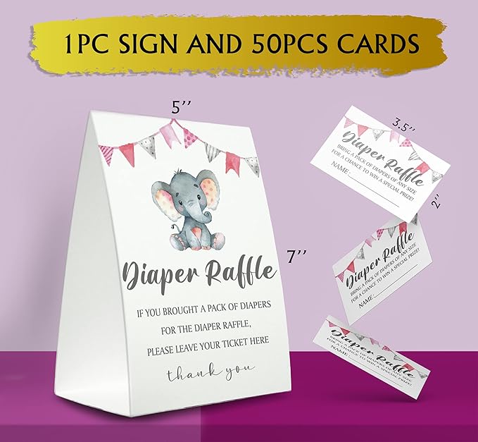 Diaper Raffle Sign,Diaper Raffle Baby Shower Game Kit (1 Standing Sign + 50 Guessing Cards) Diapers-N10