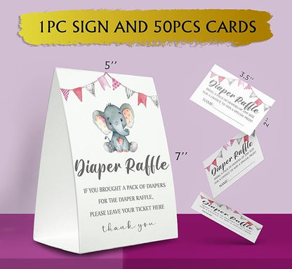 Diaper Raffle Sign,Diaper Raffle Baby Shower Game Kit (1 Standing Sign + 50 Guessing Cards) Diapers-N10