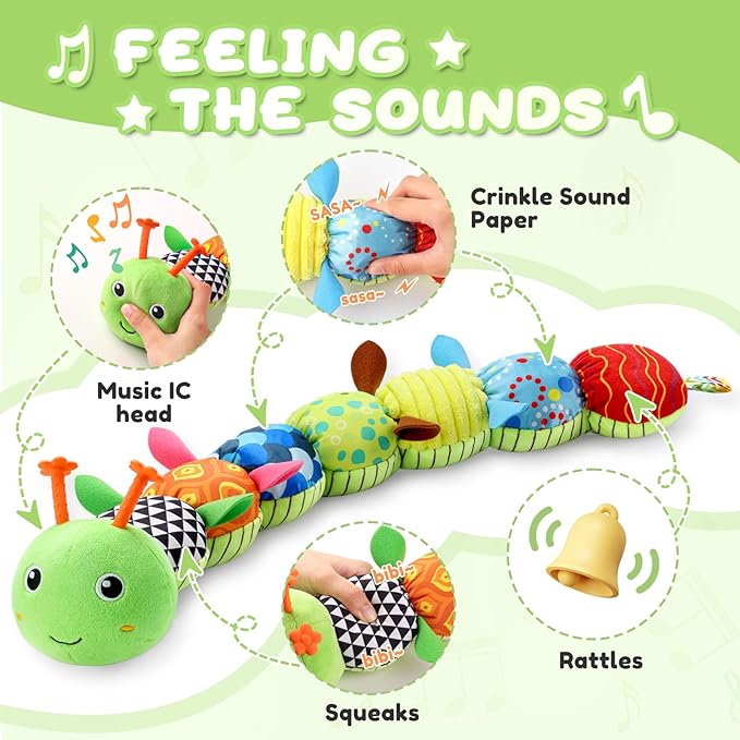 Baby Toys 0 to 12 Months, Musical Stuffed Animal Activity Soft Toys with Multi-Sensory Crinkle