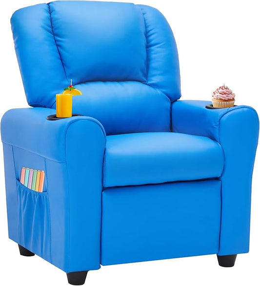 JC HOME Candy Kids Reclining Chair Leather Recliner Sofa Toddler Youth Children Child Ages 1-6