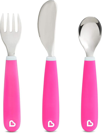 Munchkin® Color Me Hungry 7pc Toddler Feeding Supplies Set, Includes Plates, Bowl, Open Cup and Utensils in a Gift Box, Pink