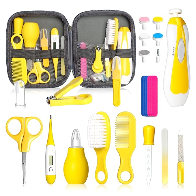 Baby Grooming Kit for Boys Girls Safety Newborn Nursery Essentials Grooming Set Gift for First-time Parents, Yellow 25 in 1