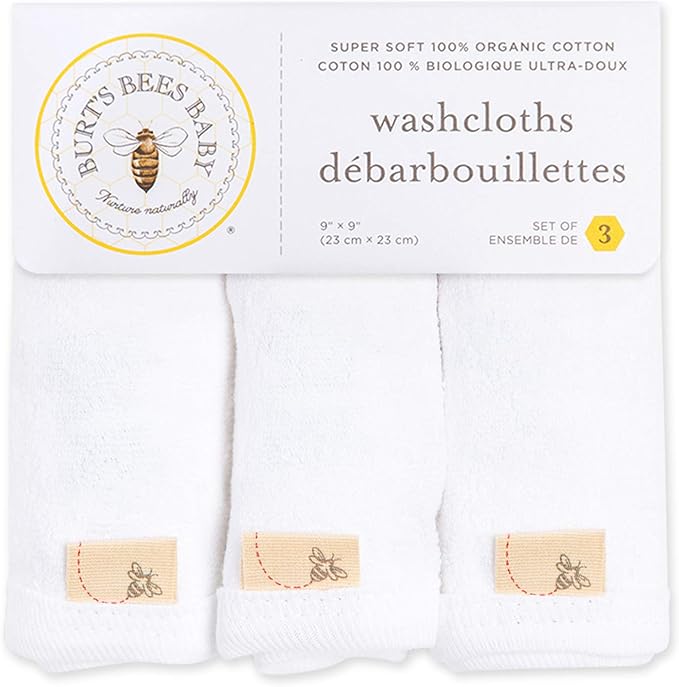 Burt's Bees Baby Infant Washcloths, 100% Organic Cotton 3 Pack