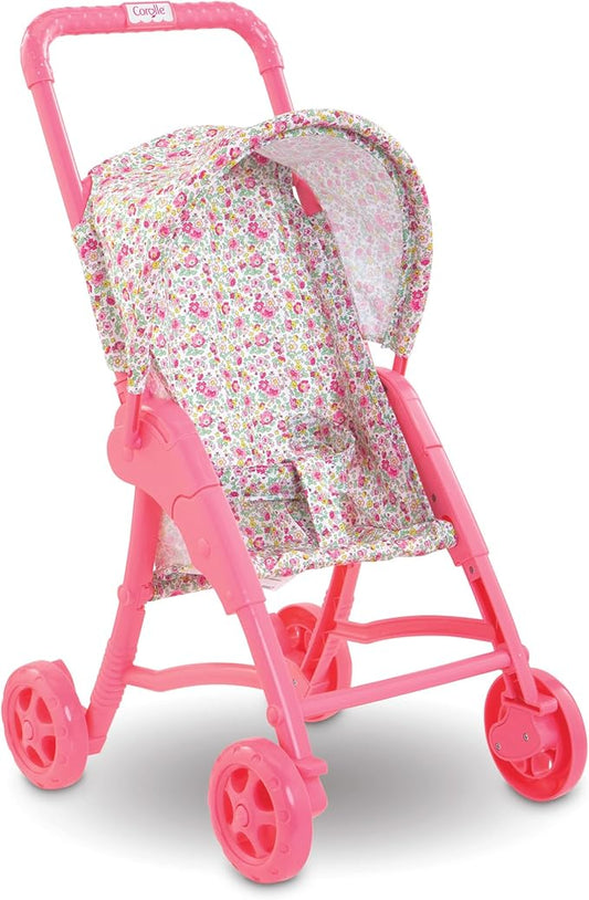 Corolle Baby Doll Stroller with Folding Canopy - Mon Premier Poupon Accessory Fits 12" Dolls, Pink/Floral Pattern 18 Months