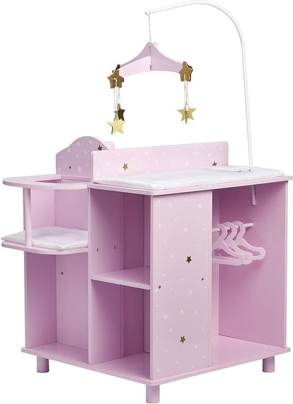 Olivia's Little World Baby Doll Changing Station with Built-in Baby Doll High Chair, Closet 18 Inch