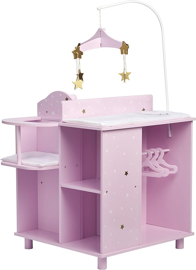 Olivia's Little World Baby Doll Changing Station with Built-in Baby Doll High Chair, Closet 18 Inch