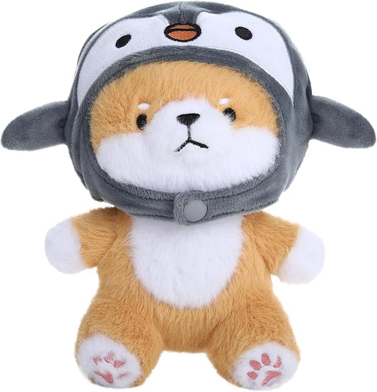 MIAODAM Cute Dog Plushie with Penguin Stuffed Animal Hat - Soft Penguin Dog Plush Toy Stuffed Animal Doll, for Baby (20cm/7.8in)