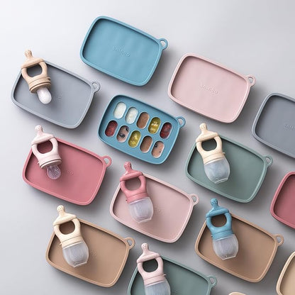 SAMiGO Baby Food Fruit Feeder and Breastmilk Popsicle Mold Set, Silicone Fruit Teether 4 Months+