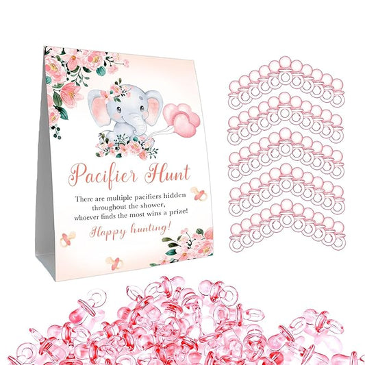 Pacifiers Hunt for Baby Shower Game, Mini Pacifiers Baby Shower Games Set 50 Pink