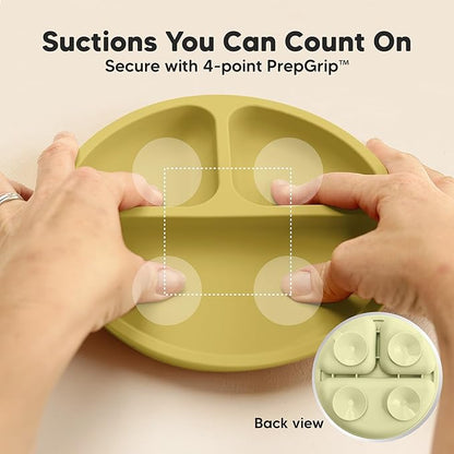 KeaBabies Suction Plates for Baby, Toddler - 3-Pack 100% Silicone Toddler Plates, Divided Baby Plates with Suction, Silicone Plates for Baby, Kids, BPA-Free, Microwave, Dishwasher Safe (Olives)
