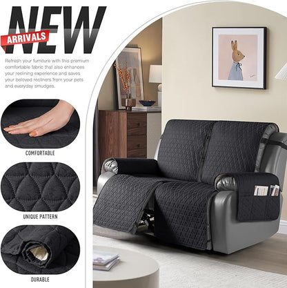 TAOCOCO 100% Waterproof Loveseat Recliner Cover-Recliner Cover with Non-Slip Granule, Recliner Chair Covers with Elastic Band,Washable Recliner Chair/Furniture Protector for Pets(Black, 2 Seater)