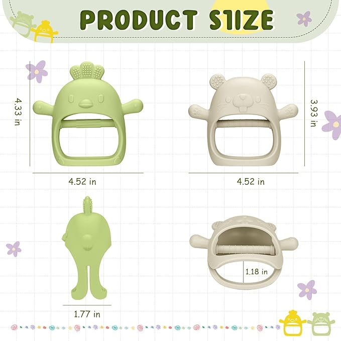 2 Packs Baby Teething Toys Silicone Teething Mittens for Infants 3 Months+, Never Drop & Easy to Hold Teethers