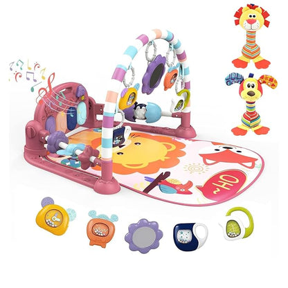 dearlomum Baby Play Mat Baby Gym,Funny Play Piano Tummy Time Baby Activity Gym Mat with 5 Infant Sensory Baby Toys and 2 Baby Soft Rattles 0 to 3 6 9 12