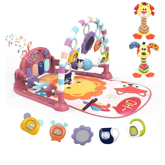 dearlomum Baby Play Mat Baby Gym,Funny Play Piano Tummy Time Baby Activity Gym Mat with 5 Infant Sensory Baby Toys and 2 Baby Soft Rattles 0 to 3 6 9 12