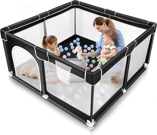 Tmsene Baby Playpen, Play Pens for Babies and Toddlers, Indoor & Outdoor Playard for Kids Activity Center, Sturdy Safety Baby Fence with Breathable Mesh, Black