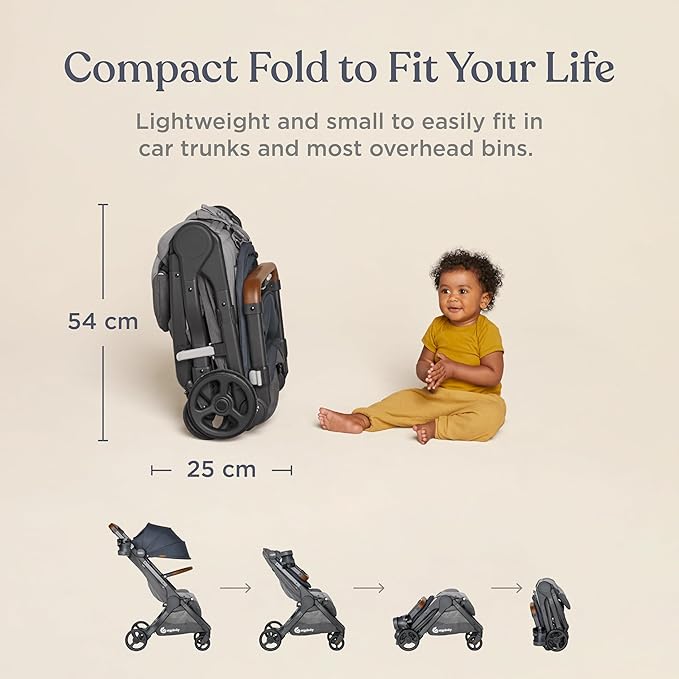 Ergobaby Metro+ Deluxe Compact Baby Stroller, Lightweight Umbrella Stroller Folds Down for Overhead Airplane Storage (Carries up to 50 lbs), Car Seat Compatible, Skyline Shadow
