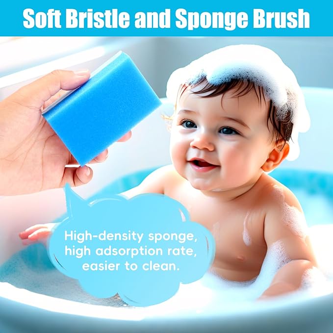 Cradle Cap Brush for Babies, 5Pcs Cradle Cap Treatment Set with Soft Bristle Brushes Silicone Scrubber Fine-Tooth Comb for Newborn Bathing Essentials Baby Brush and Comb Set (Blue)