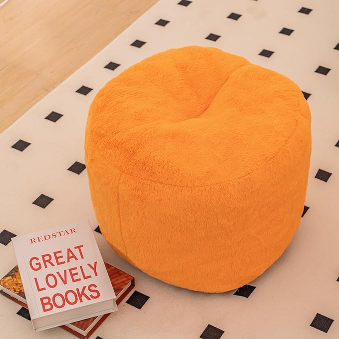 Giant Bean Bag Chair with Foot Pedals, Oversized Bean Bag Couch for Adults and Kids, Faux Fur Shell-Shaped Large Bean Bag Chair with Filler, Pumpkin Shape Sofa Chair Floor Sofa for Reading (Orange)