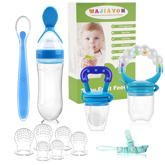 WAJIAYON Baby Fruit Feeder Pacifier - 12 Pack | 2 Baby Fruit Food Feeder Pacifier & 1 Baby Food Dispensing Spoon