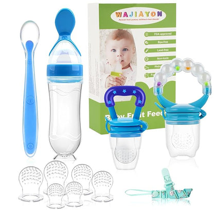 WAJIAYON Baby Fruit Feeder Pacifier - 12 Pack | 2 Baby Fruit Food Feeder Pacifier & 1 Baby Food Dispensing Spoon