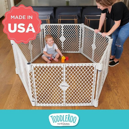 Toddleroo by North States Superyard 6 Panel Free Standing Play Yard, Indoor or Outdoor Baby Playpen, Baby Gate. Made in USA. 5.5 feet Corner to Corner Play Pen (26" Tall, Pewter)