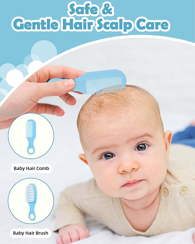 Baby Grooming and Health Kit, Lictin Nursery Care Kit, Newborn Safety Health Care Set with Hair Brush,Comb,Nail Clippers and More for Newborn Infant Toddlers Baby Boys,Baby Blue