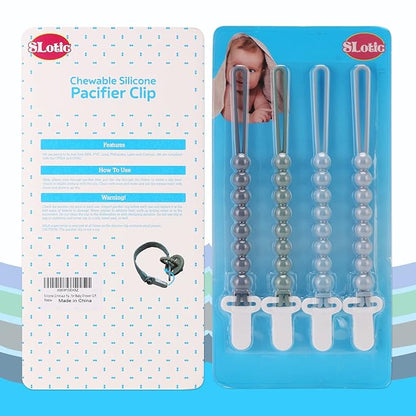 4-Pack Silicone Pacifier Clips with One-Piece Beads for Baby Boys