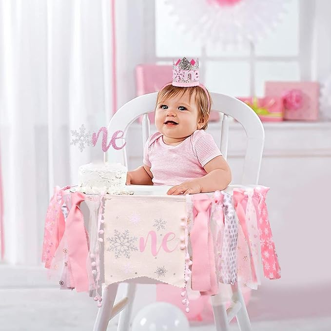 Winter Onederland Highchair Banner, Snowflake One Cake Topper Crown Hat