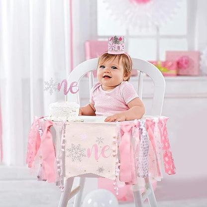 Winter Onederland Highchair Banner, Snowflake One Cake Topper Crown Hat