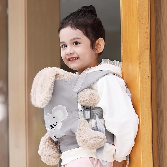 GAGAKU Doll Carrier for Kids Toy Baby Carrier Reborn Doll Carrier with Adjustable Straps for Stuffed Animal American Girl Doll Bitty Baby Doll Accessories - Gray