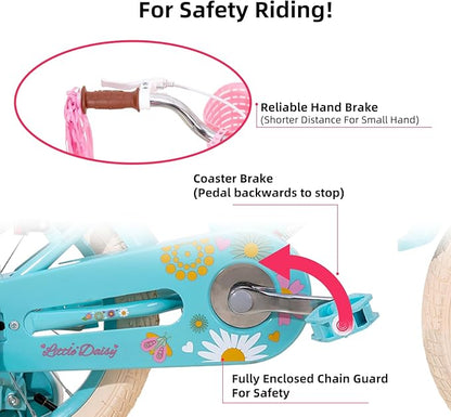 JOYSTAR Little Daisy Kids Bike for Girls Boys Ages 2-7 Years, 12 14 16 Inch Girls Bikes with Doll Bike Seat & Streamers