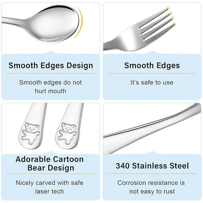 24 Pieces Stainless Steel Kids Silverware Bulk Toddler Metal Utensils Silverware Children's Safe Flatware 12 Set Preschool Toddler Kids Forks and Spoons(Silver)