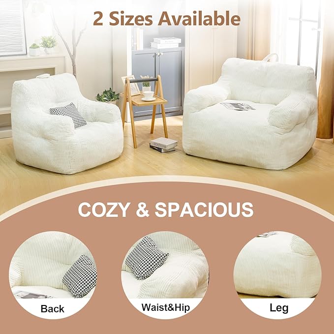 Bean Bag Chair, Faux Fur Bean Bag Chair for Adults, Fluffy and Comfy Bean Bag Chair with Filler, Big Bean Bag Sofa Chair for Reading, Gaming (Beige, Small)