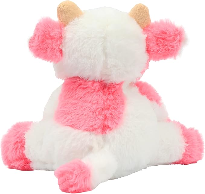 Hopearl Adorable Plush Cow Toy Floppy Dairy Cattle Soft Stuffed Animal Cute Birthday for Boys Girls Kids Toddlers, Strawberry Pink 9''