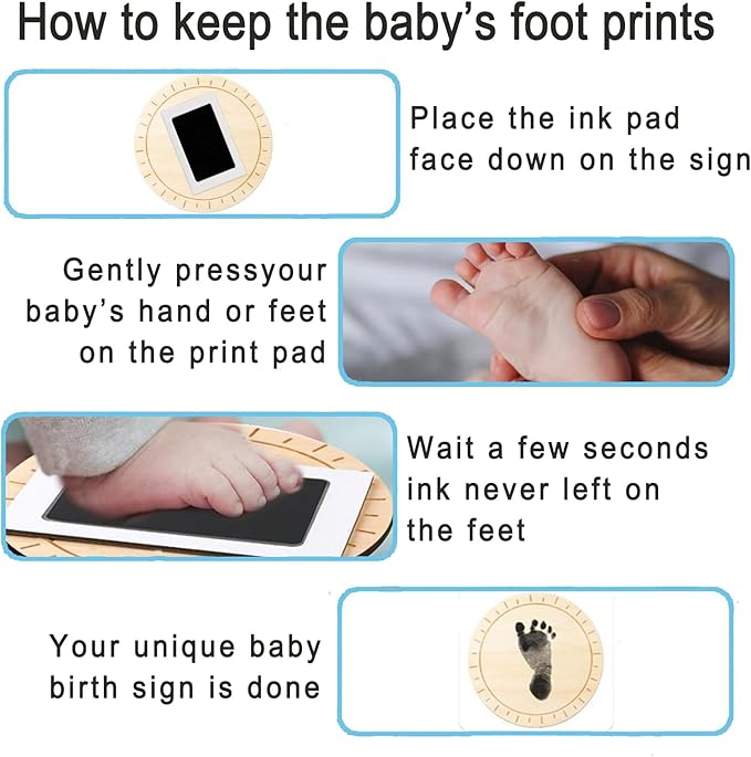Hello World Baby Sign, 5.9" Baby Announcement Sign with Marker Pen-Not Bleed on Wood and Ink Pad 2 Sided