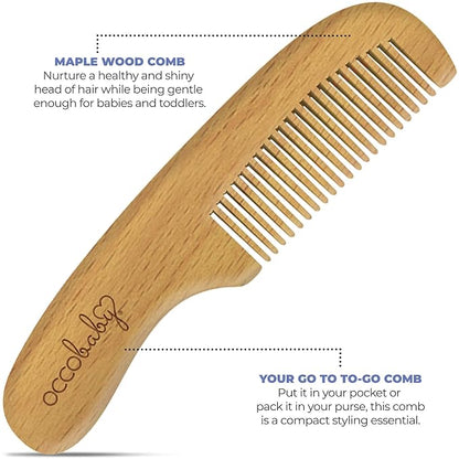 Premium Wooden Baby Hair Brush and Comb Set - Gentle Goat Hair Bristle Brush for Cradle Cap - Ideal Baby Brush Set for Newborns and Toddler Comb