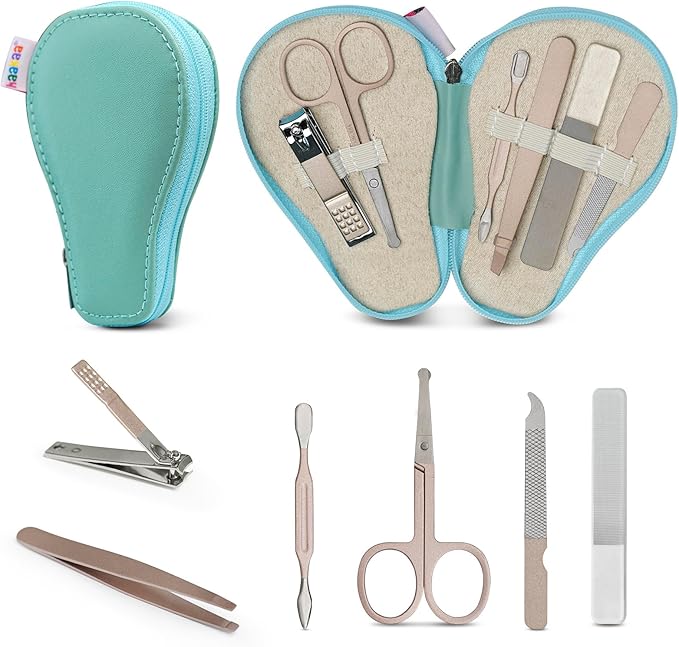 haakaa Baby Hair Brush and Comb Set & Pear-FECT Manicure Kit for Newborns & Toddlers, Natural Soft Goat Bristles and Wooden Handle, Baby Healthcare and Grooming Kit, Baby Nail Clippers, Mint Green
