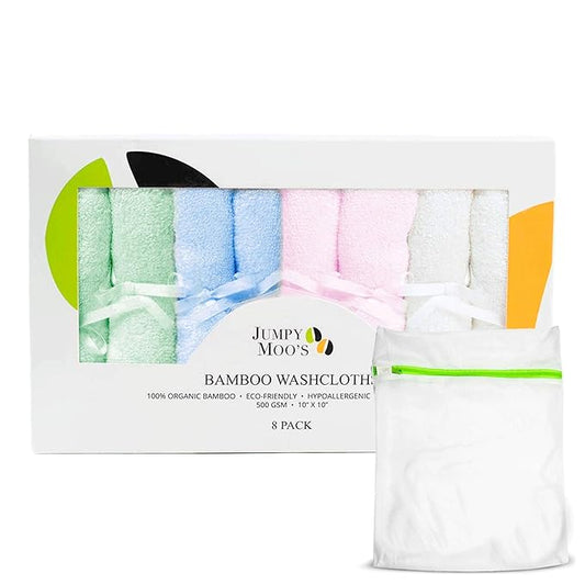 Jumpy Moo's Baby Washcloths - 100% Rayon from Bamboo, Ultra Thick 10x10 inches