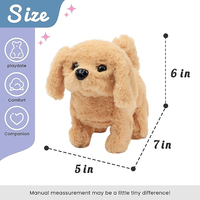 Hopearl Walking Dog Golden Retriever Interactive Electronic Pet Plush Toy Puppy Woof and Moving Animated Nodding Head Gifts for Toddlers Birthday, Brown 7''