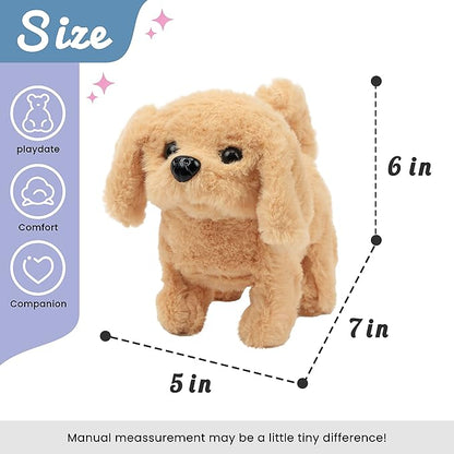 Hopearl Walking Dog Golden Retriever Interactive Electronic Pet Plush Toy Puppy Woof and Moving Animated Nodding Head Gifts for Toddlers Birthday, Brown 7''