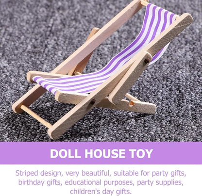 STOBOK Beach Accessories 3 Pcs Miniature Beach Chair Foldable Wooden Beach Chair Mini Lounge Chair Model Stripe Sunbath Chair and Desk Set Adorn for Kids Adults (Purple) Tiny Home