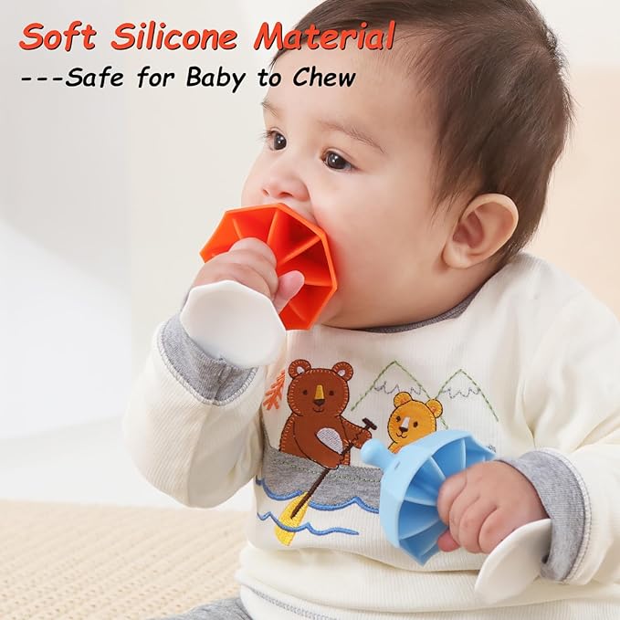 Teething Toys for Babies 0-6 Months, Seposeve Umbrella Teether with Suction Base 6-12 Months 12-24 Months,