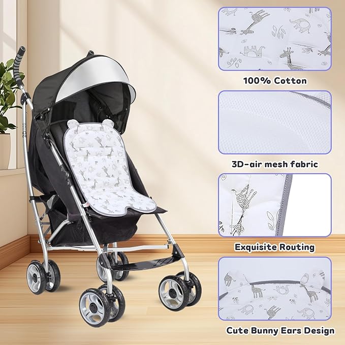 Miracle Baby Car Seat Insert Universal Breathable Baby Stroller Cushion Reversible 3D Air Mesh Cotton Stroller Mat for CarSeat, Buggy, Carrycot, High Chair （Giraffe）